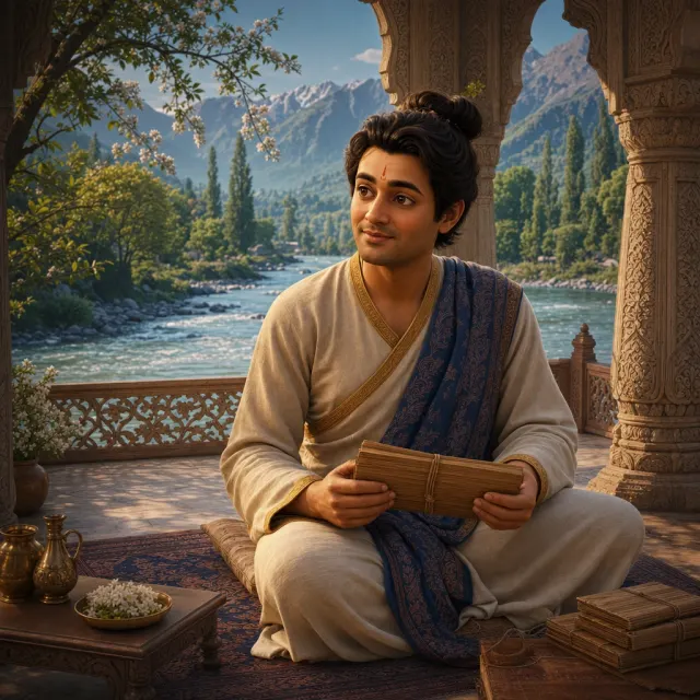 An imagined portrait of Somadeva with a manuscript in Kashmir